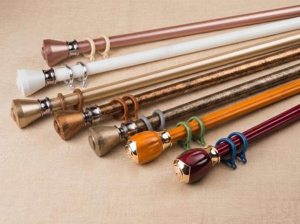 Curtain rods and hardware used for custom curtain installation in a Bangalore home