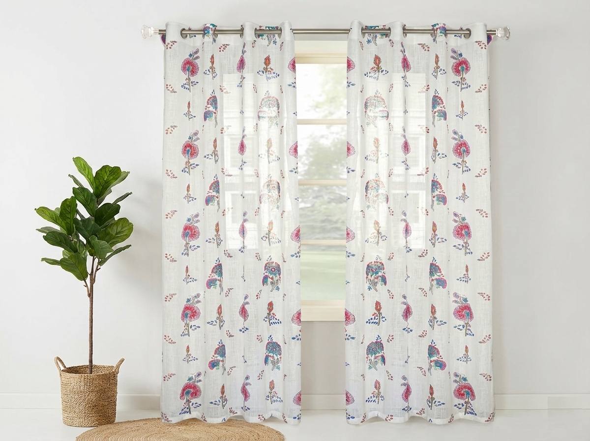 Custom patterned sheer curtains designed for Bangalore homes