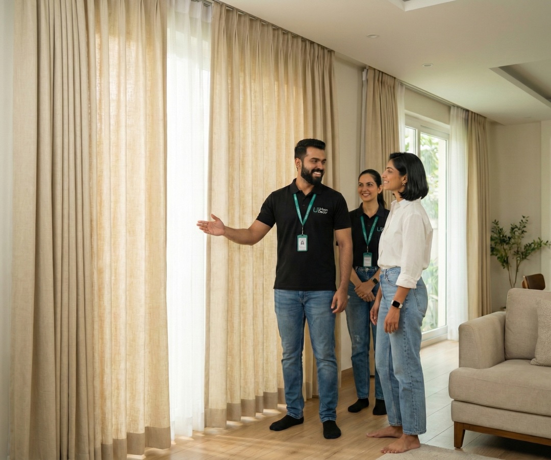 Professional curtain installation service by Urban Decor in Bangalore
