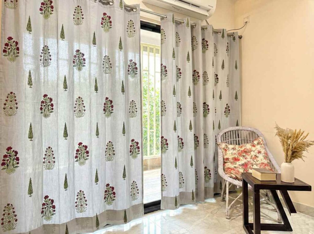 Printed curtains with vibrant patterns in a Bangalore home interior