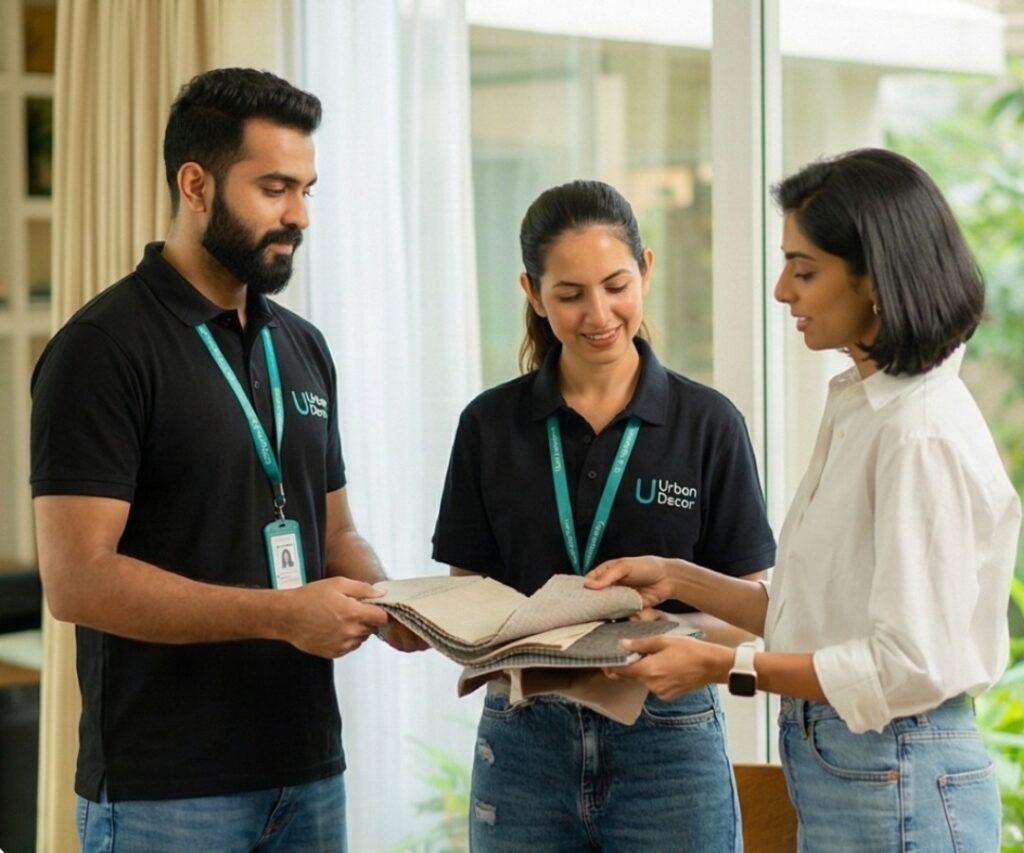 Custom-made curtains installed in a modern Bangalore home by Urban Decor Curtains