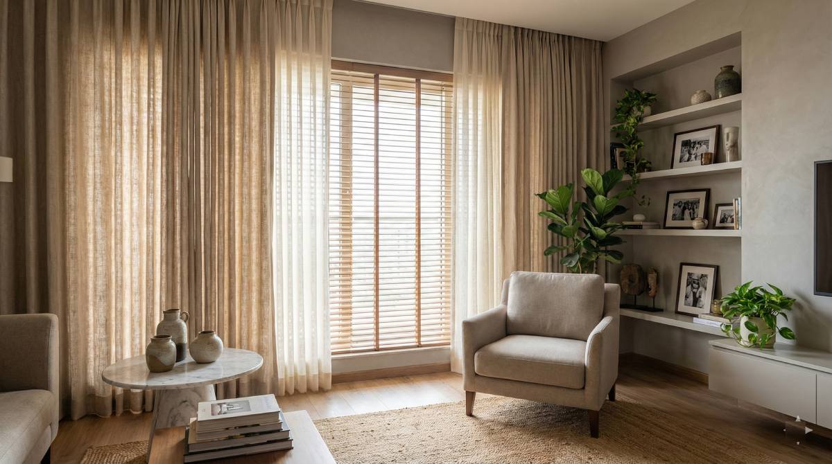 Custom curtains and blinds installed in an Indiranagar home in Bangalore