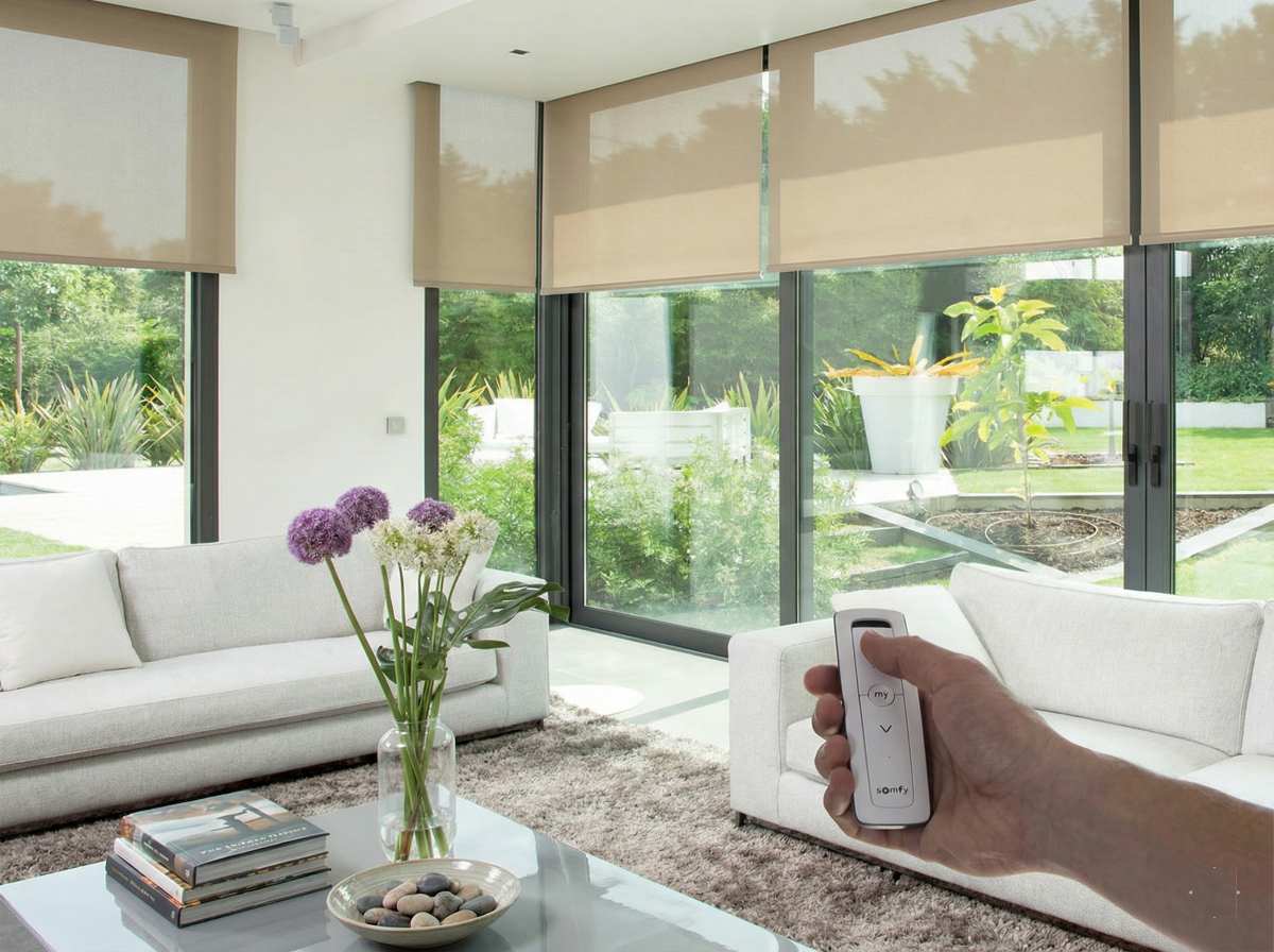 Motorised blinds installed in a smart Bangalore home interior