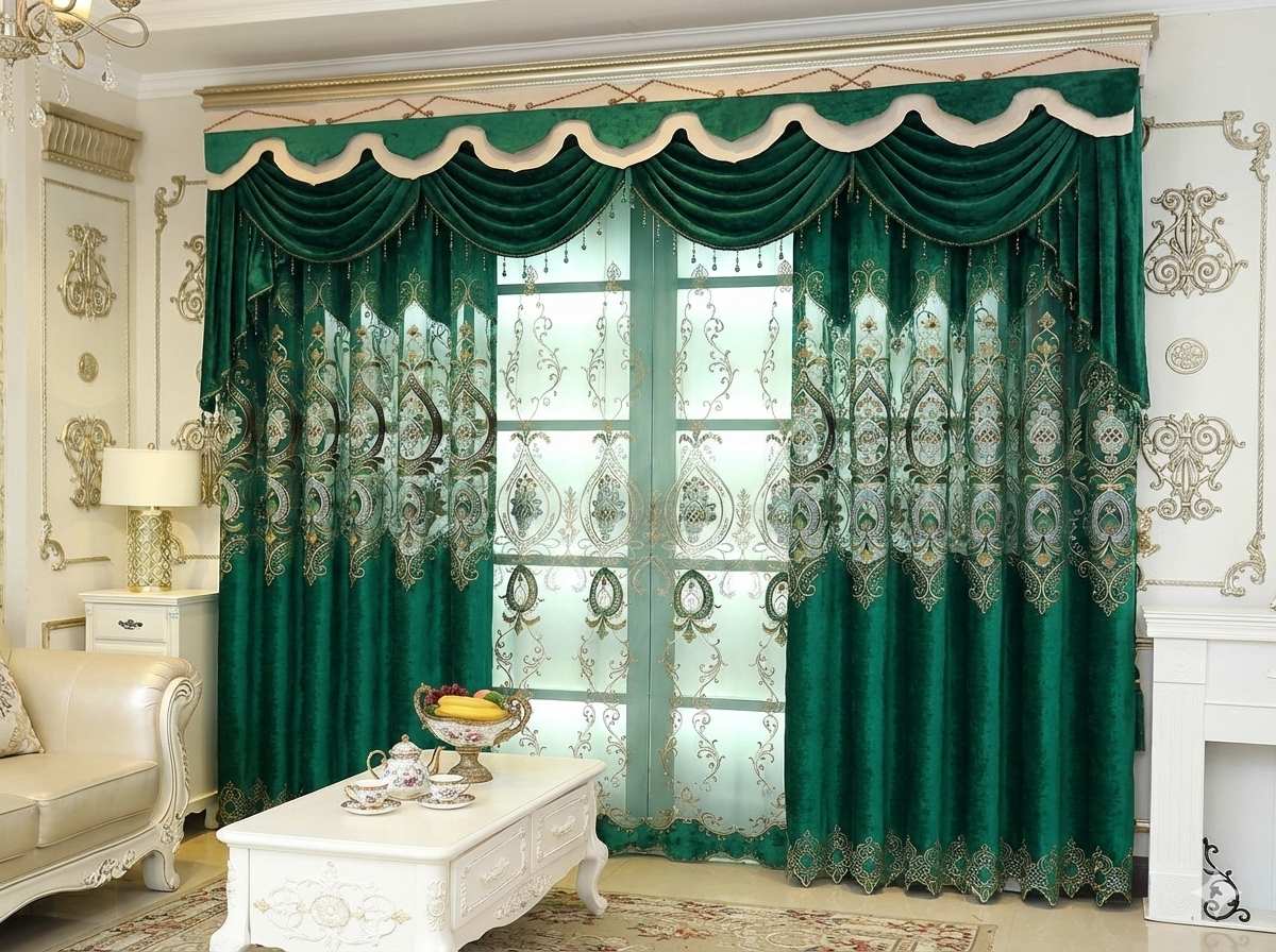 Classic embroidered curtains with custom detailing and rich texture