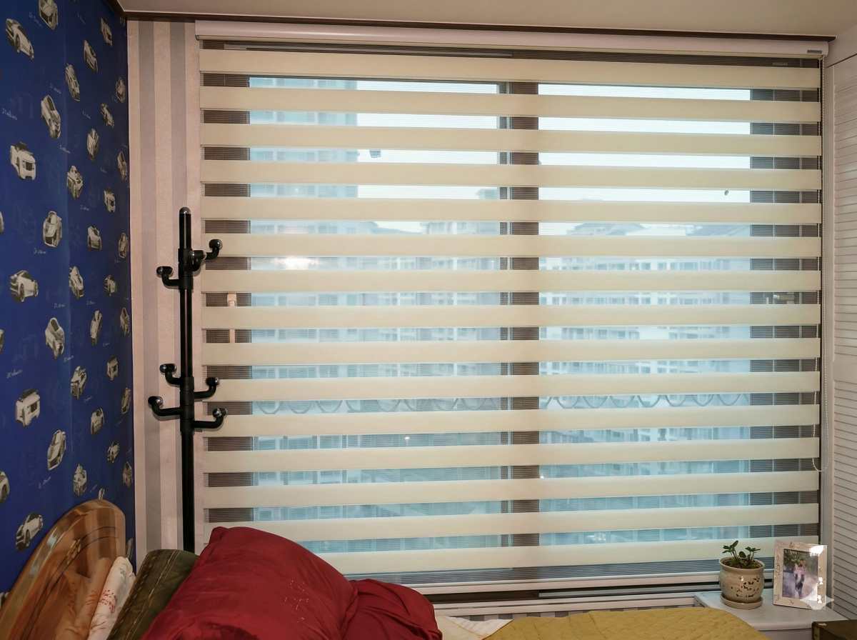 Custom triple blinds designed for bedroom windows