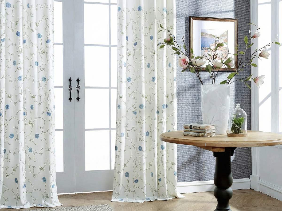 Luxury embroidered curtains in a modern Bangalore living room
