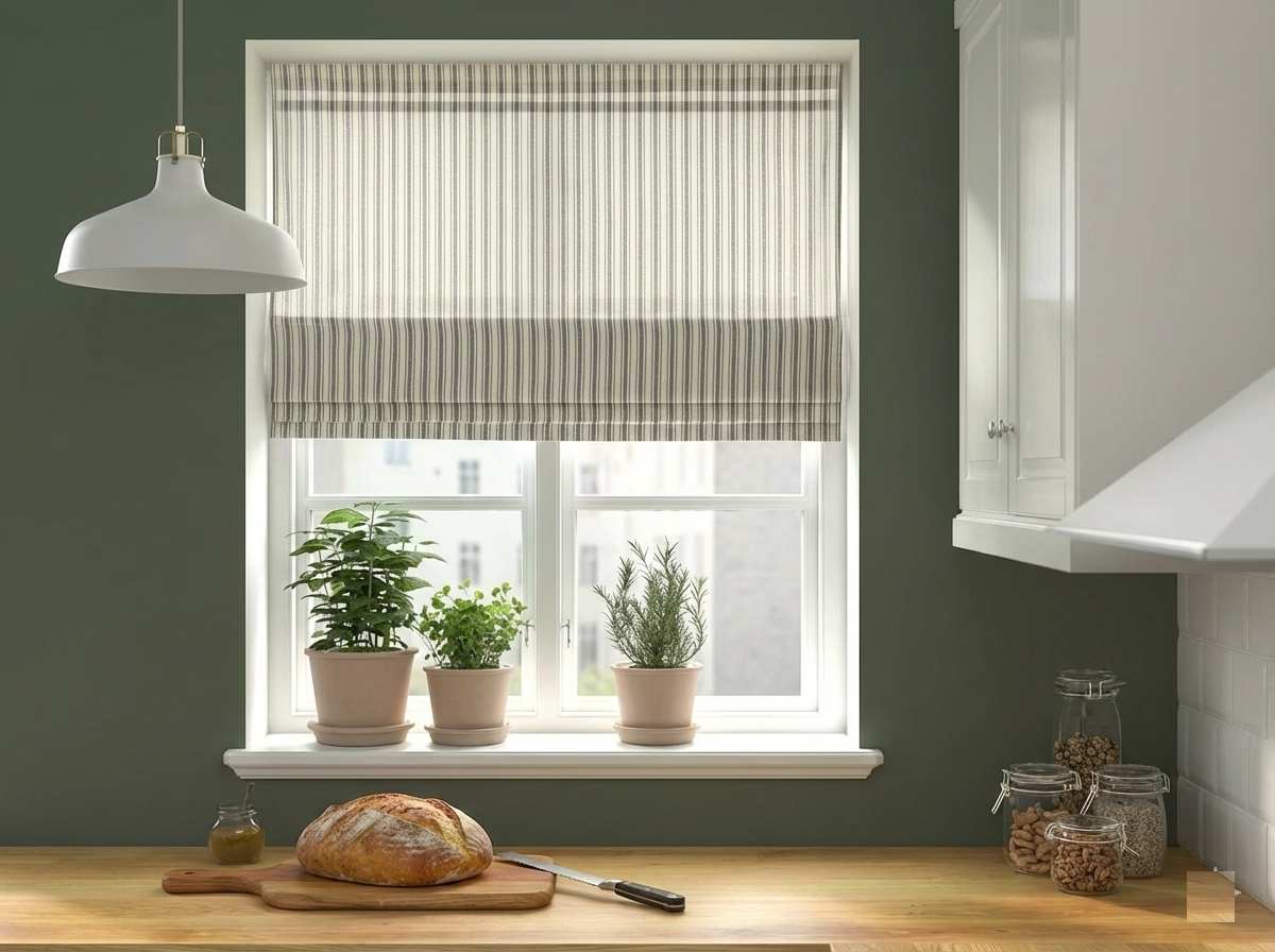 Fabric Roman blinds for living room windows