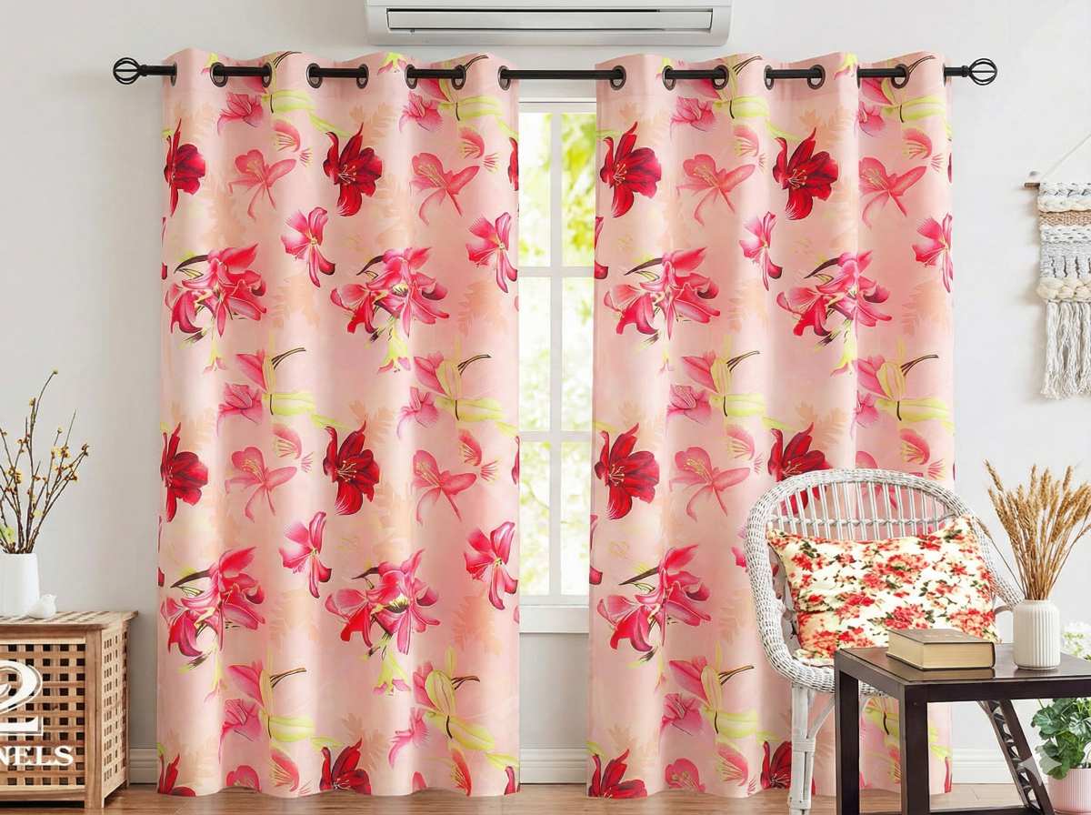 Floral printed curtains adding color to a bedroom space