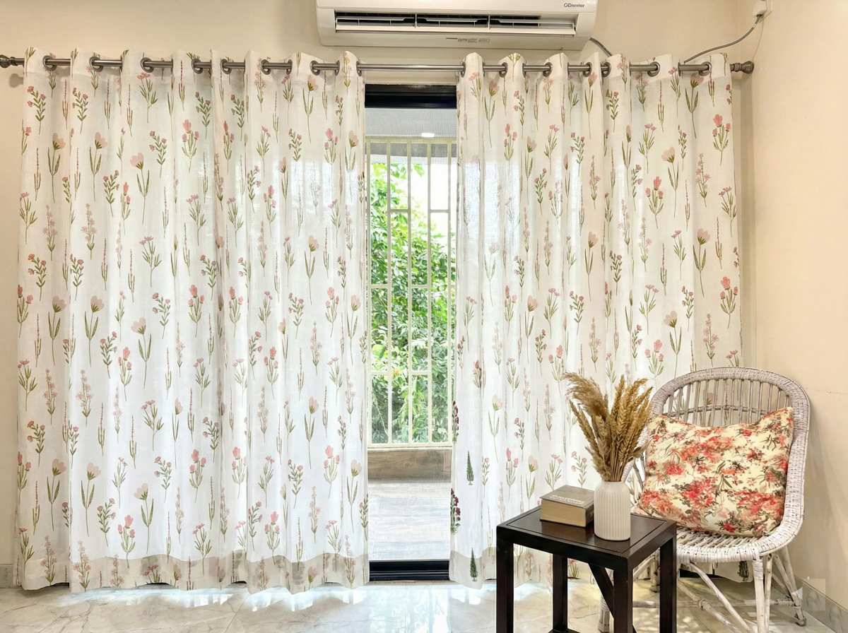 Printed curtains in a modern Bangalore living room interior