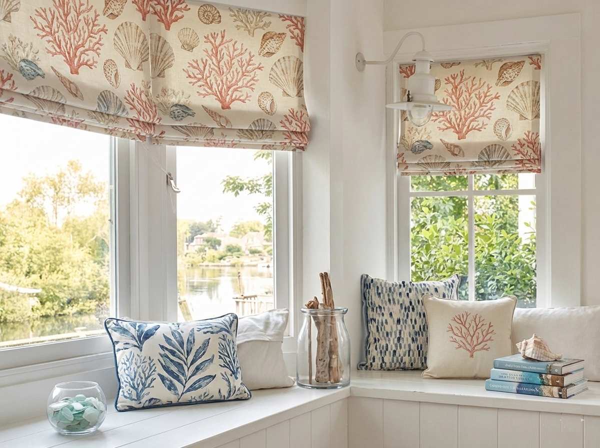 Soft fold Roman blinds in a modern bedroom