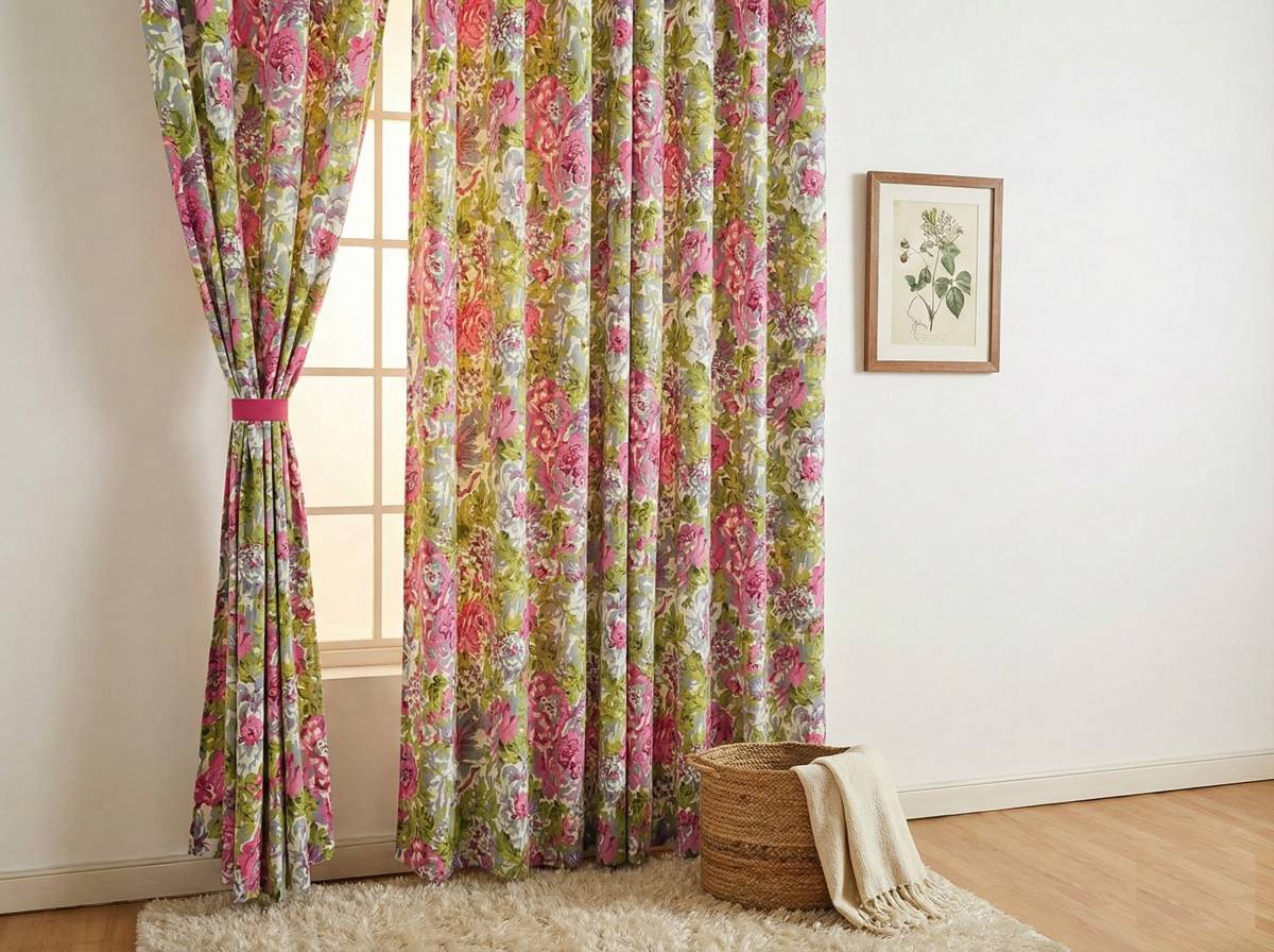 Self design curtains with subtle woven patterns in a modern Bangalore living room