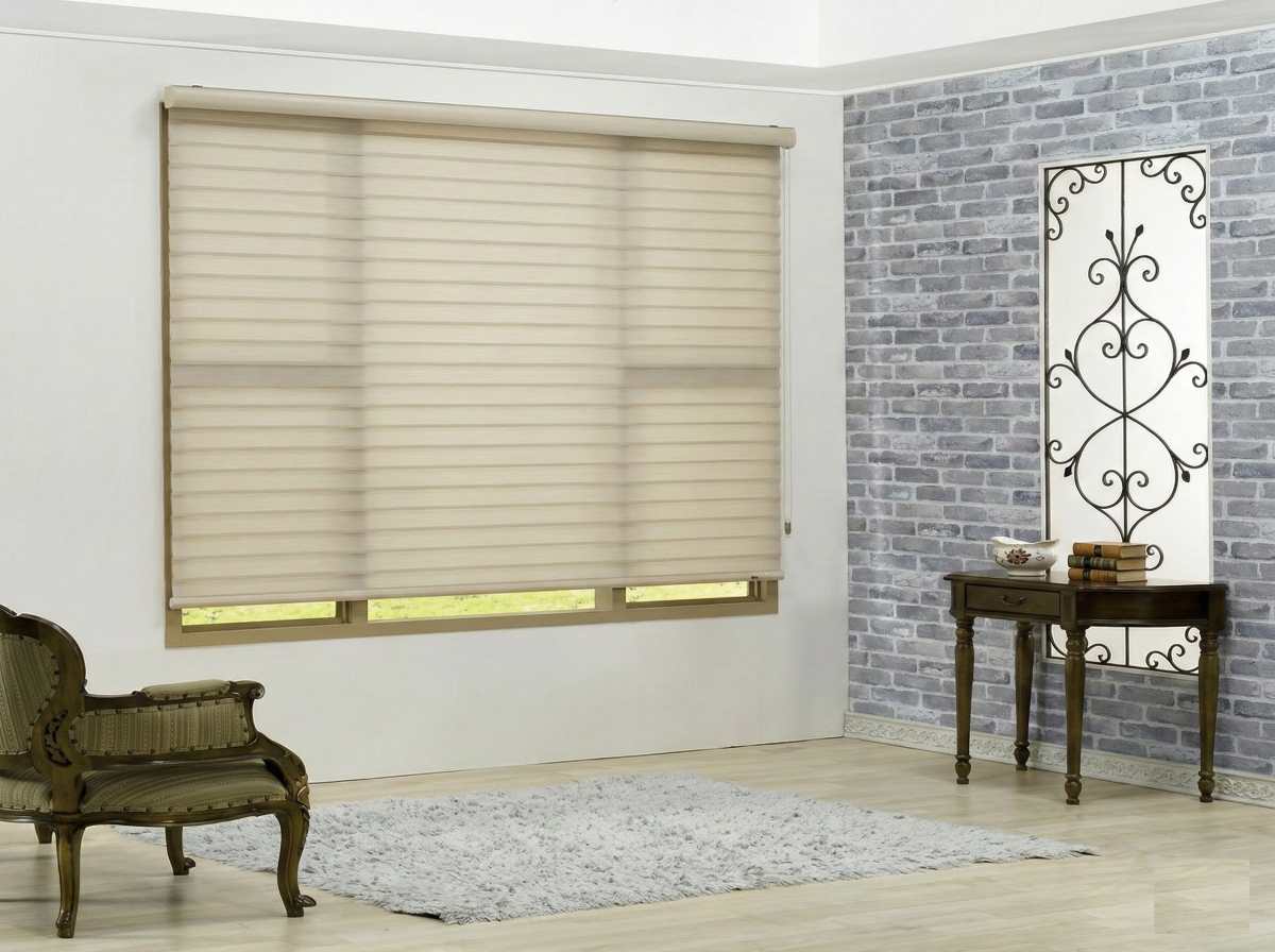 Triple layer blinds used as modern window treatment
