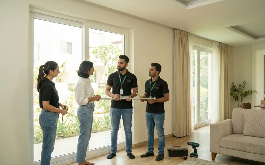 Curtain design consultation at showroom in Bangalore