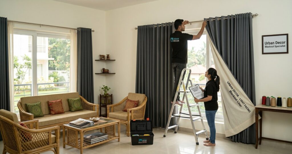 Blackout Curtains in Bangalore: Best Bedroom Designs & Heat Blocking Solutions blackout curtain installation bangalore