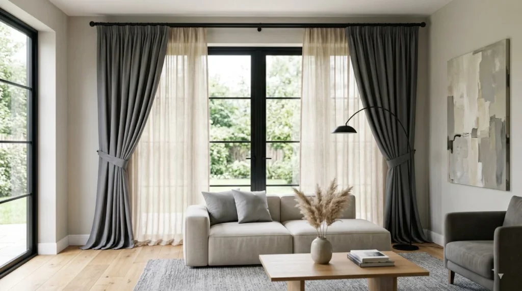 Best Curtain Colours for Bangalore Homes: A Room-by-Room Design Guide Beige and grey curtain colour combination for living room
