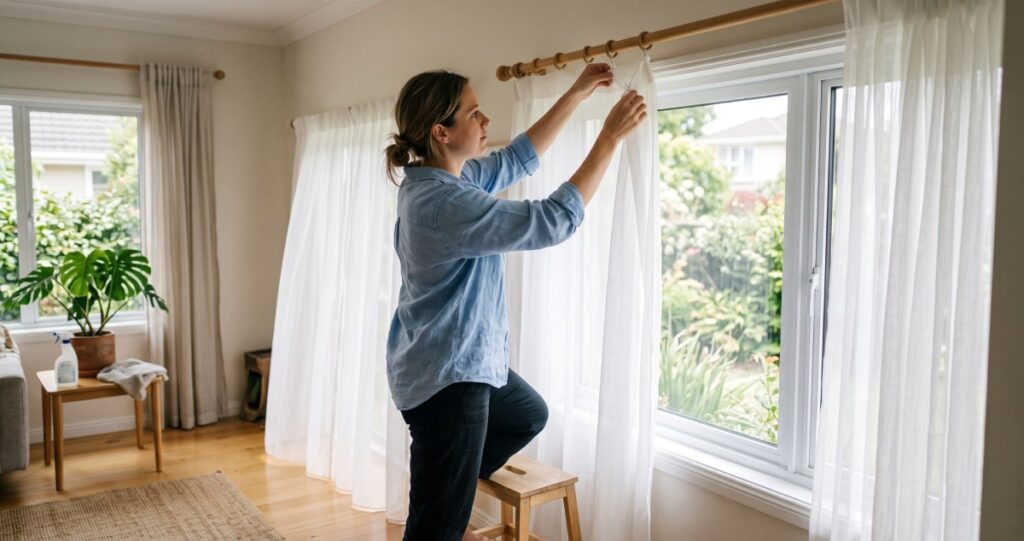 Curtain Maintenance & Cleaning Guide: How to Keep Your Curtains Looking New Cleaning sheer curtains carefully at home