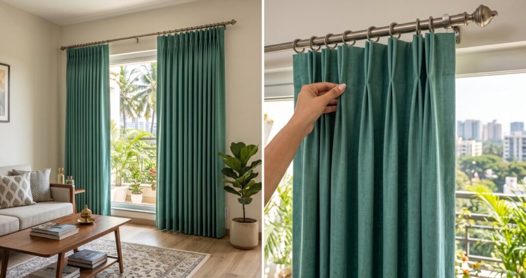 Pinch Pleat Curtains in Bangalore: Elegant Designs, Benefits & Buying Guide Professional installation of custom pinch pleat curtains